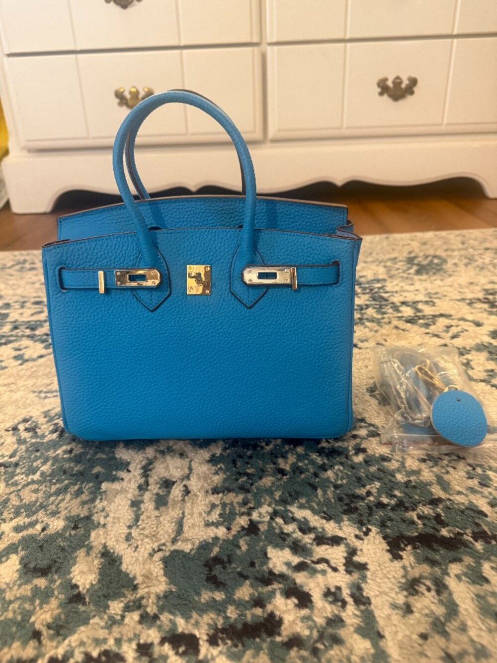 Ainifeel Blue Leather Tote Bag